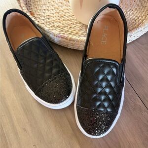 Place Black Quilted Slip-On Sneakers with Glitter Toes